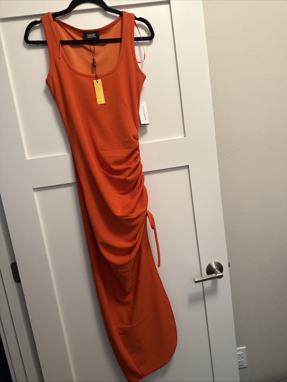 NWT Alexia Admor Orange Ruched Side Tie Sleeveless Maxi Dress Size S Small